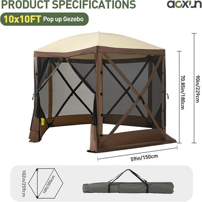 Aoxun 10x10ft Pop Up Gazebo, Camping Gazebo Screen Tent, Mesh Windows, Carry - Image 7