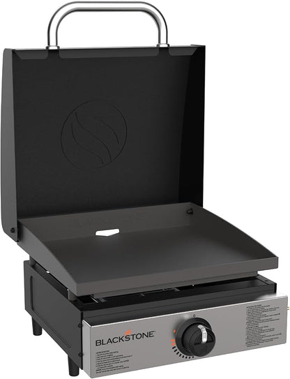 BLACKSTONE 1814 Stainless Steel Propane Gas Portable, Flat Top Griddle Frill Station for Kitchen, Camping, Outdoor, Tailgating, Tabletop, Countertop – Heavy Duty & 12, 000 BTUs, 17 Inch, Black