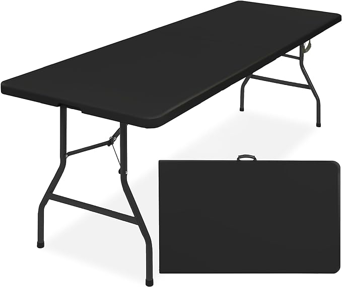 Best Choice Products 8ft Plastic Folding Table, Indoor Outdoor Heavy Duty Portable w/Handle, Lock for Picnic, Party, Pong, Camping - Black