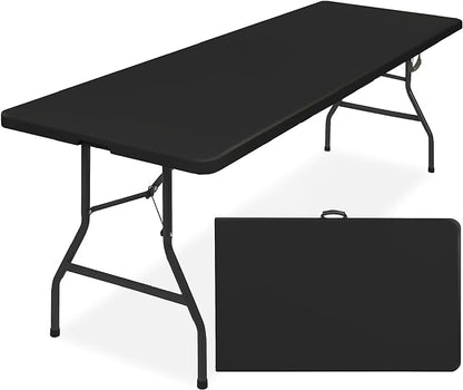 Best Choice Products 8ft Plastic Folding Table, Indoor Outdoor Heavy Duty Portable w/Handle, Lock for Picnic, Party, Pong, Camping - Black