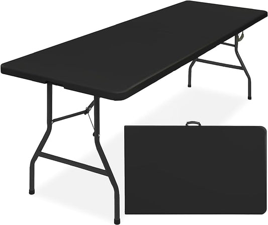 Best Choice Products 8ft Plastic Folding Table, Indoor Outdoor Heavy Duty Portable w/Handle, Lock for Picnic, Party, Pong, Camping - Black
