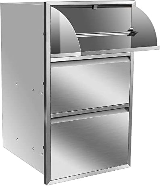 Outdoor Kitchen Drawers, Flush Mount Triple Access BBQ Drawers With Stainless Steel Handle, BBQ Island For BBQ Island Patio Grill Station,Three Drawers
