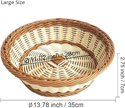 RT&BS 2pcs Round Wicker Bread Basket, Christmas Food Baskets, Eco-Friendly Sturdy Stackable Fruit Basket for Kitchen, Store, Restaurant, Party (Bicolor, L)