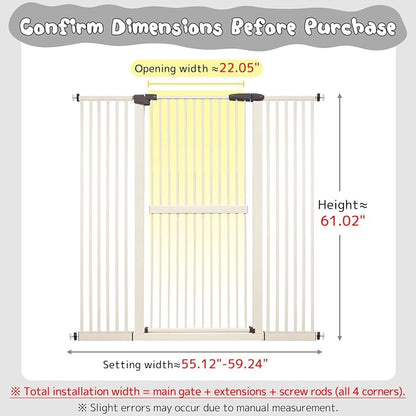 Lumizone Extra Tall Cat Gate 61.02" High Pressure Mounted Extra Wide 55.12"-59.24" (17Sizes) 1.37" Gap No Drilling Auto-Close Tall Pet Gate for Dogs (Cream, 55.12"-59.24" W)