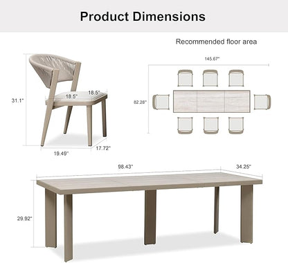 PURPLE LEAF 8-Piece Patio Dining Set Outdoor Furniture Rectangular Table and Chairs Set with Aluminum Frame and Wicker Rattan for Garden Deck Backyard Kitchen Champagne Outdoor Set