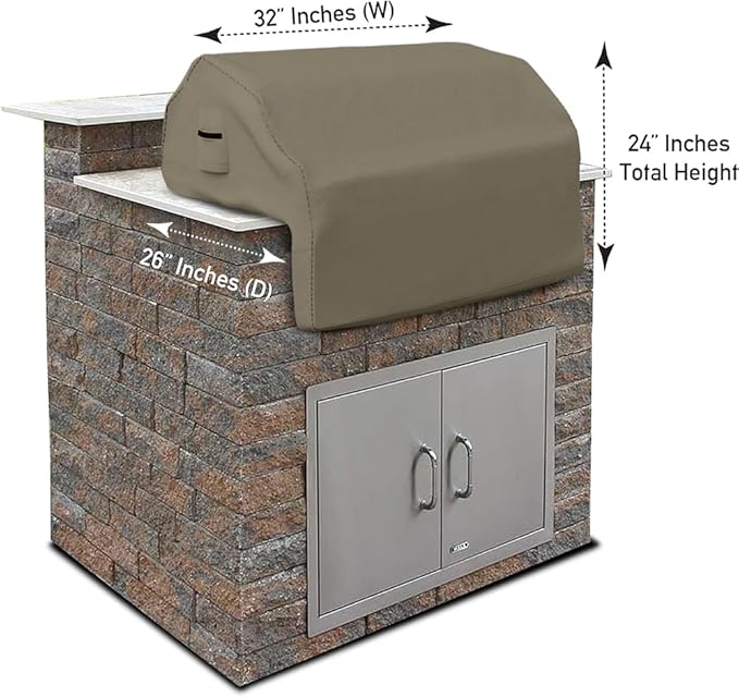 Covers & all Built-in Outdoor Grill Cover, Durable 12 Oz Waterproof Cover Max Material with Air Pocket & Elastic for Snug Fit (32" W x 26" D x 24" H Inches, Beige)