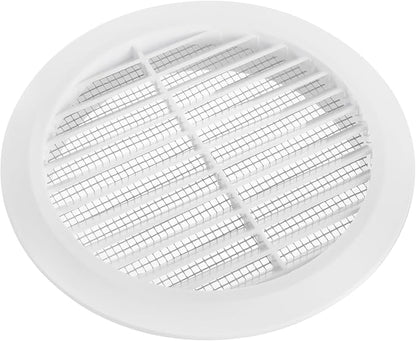 White 5" Inch Round Ventilation Grille with Insect mesh. (Duct 5Ø / Grille 6Ø) Ventilation Applications. Indoor and Outdoor Vent Cover. Available 3 Sizes / 4 Colors.