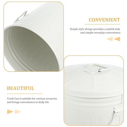 Wakauto Round Trash Can with Lid 8L Kitchen Waste Container Metal Recycling Bin for Bedroom Outdoor Office Home Use Beige