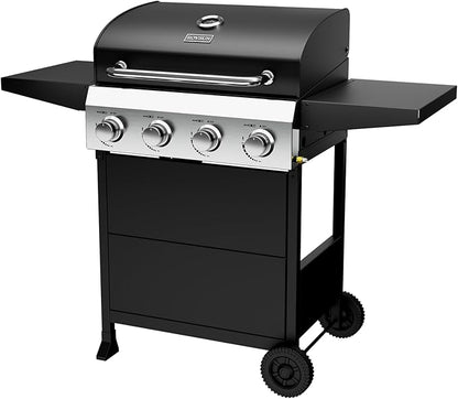 ROVSUN 4-Burner Propane Gas BBQ Grill with Foldable Side Tables & Enameled Cast Iron Grates, 40,000 BTU Barbecue Grill with Portable Wheels for Outdoor Patio Backyard Cooking Grilling, Black