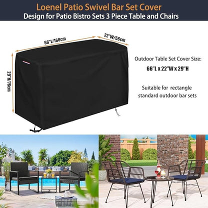Patio Bistro Set Cover, Heavy Duty Waterproof Outdoor Table and Chairs Set Cover for 3 Pieces Patio Furniture Set/2 Chairs Patio Set - 66"L x 22"W x 29"H