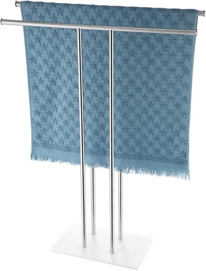 JQK Bath Towel Holder Stand Brushed, 30 Inch Free Standing Double Towel Rack Shelf for Bathroom Floor, Brushed Steel, BTH100L30-WN