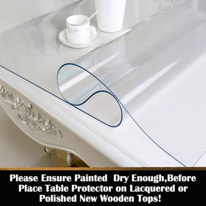 Wipeable Round Wood Furniture Crystal Table Protector Clear Plastic Tablecloth Water Heat Dust Resistant Desk Top Cover PVC Vinyl Coffee Marble End Side Banquet Buffet Tabletop Pad Mat 46" Dia