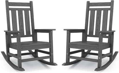 Oversized Outdoor Rocking Chair Set of 2, HDPE Patio Rockers by KINGYES