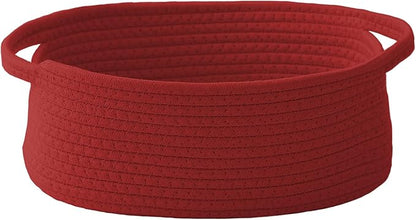 Woven Basket,Small Rope Storage Bin with Handles & Ribbon Bag, Organizer for Shelves Closets,Gift Basket Empty for Birthday,Books,Dog Toys, Red