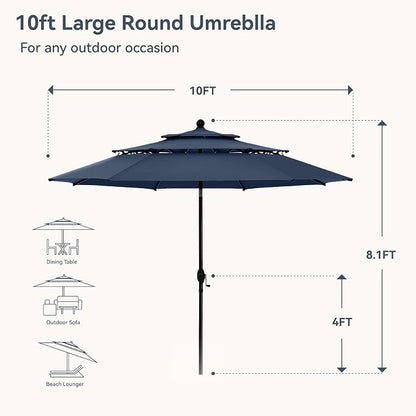 PHI VILLA 10ft Outdoor Patio Umbrellas, 3 Tier Vented Table Umbrella, 1.5" Pole - Image 2