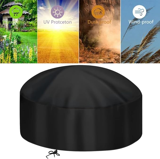 44-Inch Fire Pit Cover for 42-44 inch Round Fire Pit, Heavy Duty 300D Oxford Fabric Waterproof Dustproof Fire Bowl Cover All-Season Protection 44"Dia x 24"H