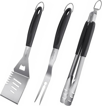 HAUSHOF Large Grill Accessories Heavy Duty BBQ Set Gifts for Men/Women - Premium Stainless Steel Spatula, Fork & Tongs, Barbecue Utensils Tool Kit Gift for Grilling Lover Outdoor