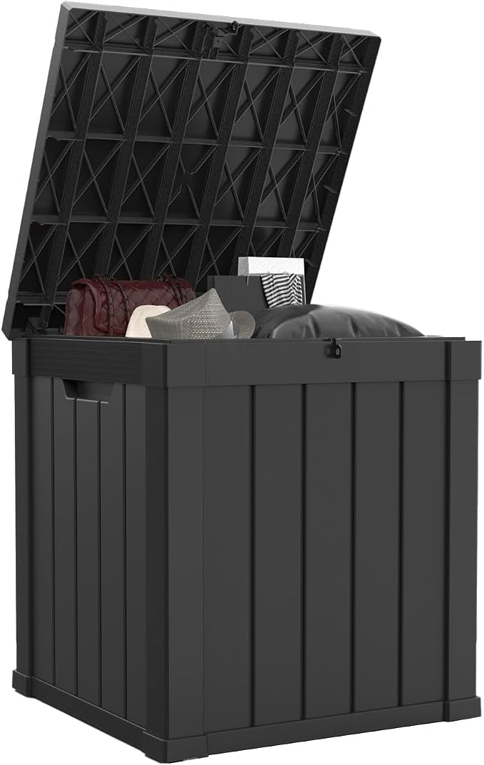 50 Gallon Waterproof Outdoor Resin Deck Box, Lockable Storage Container by MAIUSCOLI