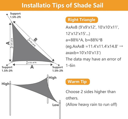 10' x 10' x 14' Triangle Sun Shade Sail, 185 GSM HDPE, Sand | 95% UV block - Image 4