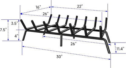 Fireplace Grate 30 Inch, Firewood Log Holder Rack, Heavy Duty Fire Wood Stove Grates for Indoor Outdoor Camping Chimney Hearth Burning Fireplace Accessories Tools
