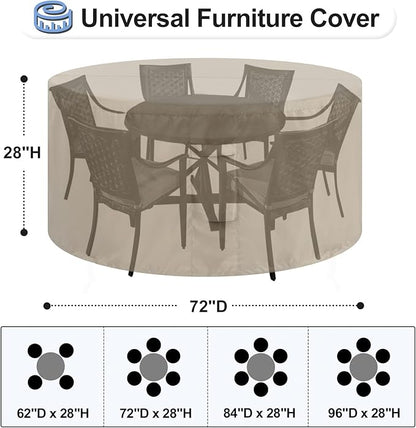 OutdoorLines Outdoor Waterproof Patio Table Furniture Set Covers - Round Couch Sectional Cover Outside Weatherproof Patio Furniture Covering for Deck, Lawn and Backyard 72" Dia x 28" H, Camel