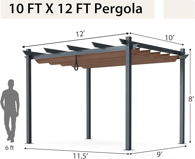 Tangkula 10x12 Ft Pergola, Heavy-Duty Aluminum Outdoor Pergola - Image 8