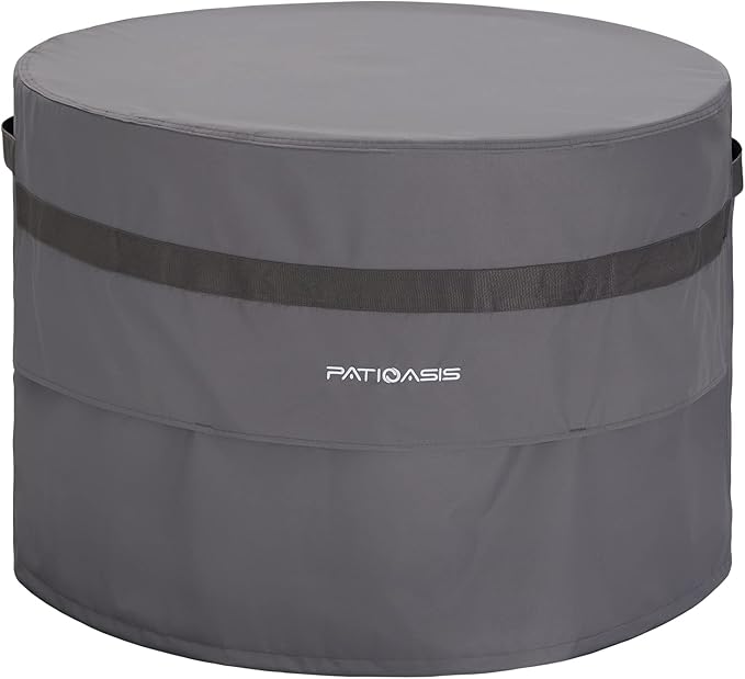 Grey Round Fire Pit Cover Outoor 36 inch Dia Waterproof Patio Deck Propane Fire Bowl Cover 600D Heavy Duty All Weather Resistant
