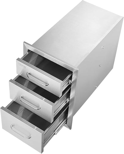 VEVOR 14x20.3 Inch Outdoor Kitchen Drawers Stainless Steel, Flush Mount Triple Drawer, 14W x 20.3H x 23D Inch, with Stainless Steel Handle, BBQ Drawers for Outdoor Kitchens or BBQ Island