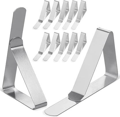 Tablecloth Clips [USA Based Brand] - 12 Pack Stainless Steel, Rust Proof Table Clips for Home, Restaurants, Picnic, Party, Dining Tables - Fits Up to 1.8 Inch Thick Tables