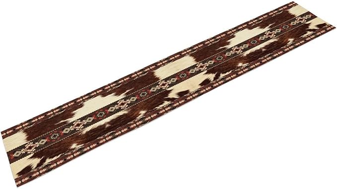Cowhide Table Runner, Brown Cow Western Exotic Aztec Wild Animals Skin Table Runner for Kitchen Farmhouse Dining Home Outdoor Party 13x108in