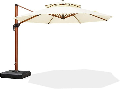 PURPLE LEAF Patio Umbrella 11ft Double Top Wood-Grain Finish, Cream | Braced by PURPLELEAF