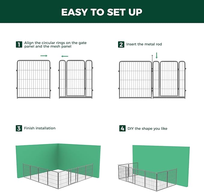 FXW Garden Fence Outdoor for The Yard – 32in(H) x 72.9ft(L) Heavy Duty Metal Animal Barrier for Dog and Rabbit, Decorative Dog Fence, 32 Panels, Silver