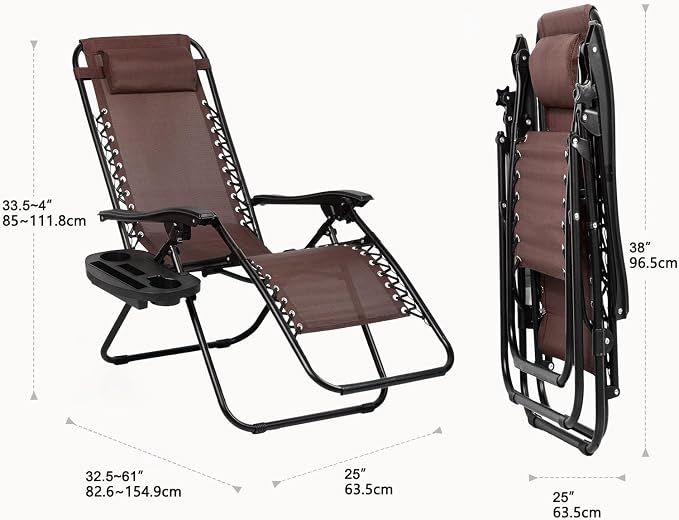Nazhura Set of 2 Relaxing Recliners Patio Chairs Adjustable Steel Mesh Zero - Image 3