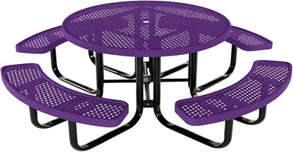 COATEDOUTDOORFURNITURE Heavy-Duty Portable Outdoor Kids Table with Umbrella Hole, Punched Steel Kids Picnic Table, Commercial-Grade, Made in America (46 in, Round, Childrens, Purple)