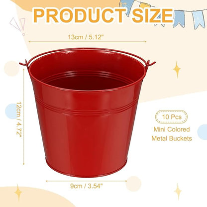 Small Metal Buckets, Mini Buckets with Handle Galvanized Colored Tin Pail Containers Basket Party Supplies - Fit for (Halloween - Classroom Crafts) 5" & 10Pcs & Red