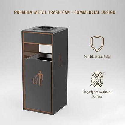Stainless Steel Commercial Trash Can,Heavy Duty Brushed Finish Garbage Bin, Fingerprint-Resistant Large Indoor Outdoor Trash Can for Office, Hotel Lobby, Conference Hall, 13"x13"x30"