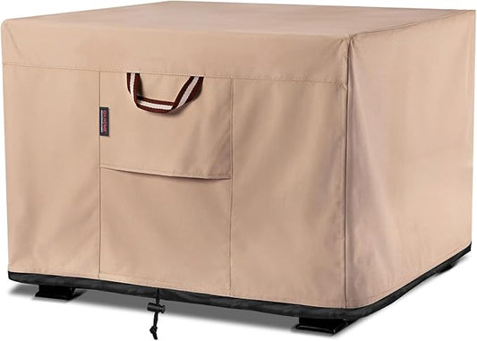 QH.HOME Fire Pit Cover Square-29-30 Inch Heavy Duty 900D Strong Tear-Resistant and UV Resistant and Waterproof and Fading Resistant Material Polyester Firepit Covers for Outdoor Fire Table-Wheat