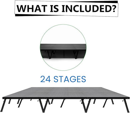 16'x24' MyStage 24 Portable Stage -Performance Floor Versatile Platform Modular System Stage - DJ, Drum, Camera Stage Riser -Compact & Stable, Easy to Carry, Assemble & Transport