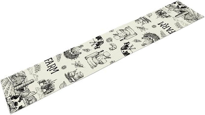 Milk Farm Table Runner, Rustic Farmhouse Animals Fresh Eggs Bread Vegetables Print Table Runner for Farmhouse Kitchen Decor Party Picnic Holiday Dinner, 13x120inch