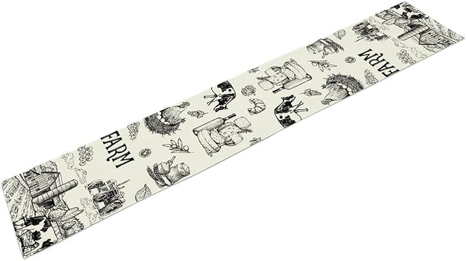 Milk Farm Table Runner, Rustic Farmhouse Animals Fresh Eggs Bread Vegetables Print Table Runner for Farmhouse Kitchen Decor Party Picnic Holiday Dinner, 13x36inch