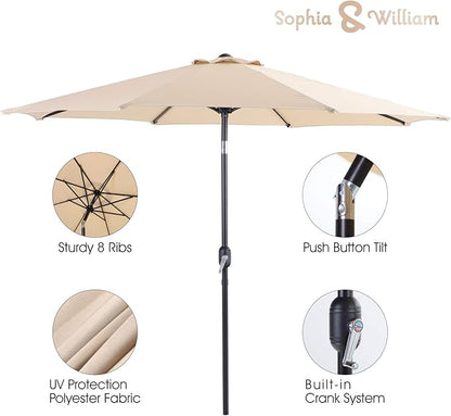 Sophia & William 5 Pieces Patio Dining Set with 9 ft Beige Patio Umbrella, Outdoor PE Rattan Chairs and Square Metal Table Set with Cushions and 1.57" Umbrella Hole for Backyard Porch Poolside