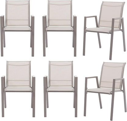 Outdoor Patio Chairs Set of 6, Ivory Beige Stackable Outdoor Chairs, - Image 7