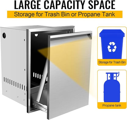 Outdoor Kitchen Drawers, Flush Mount Triple Access BBQ Drawers With Stainless Steel Handle, BBQ Island For BBQ Island Patio Grill Station,Trash Drawer