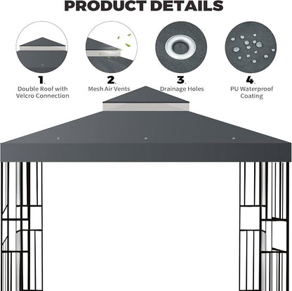 10x10 FT Gazebo Replacement Top, Canopy Replacement Cover Double Tiered - Image 3