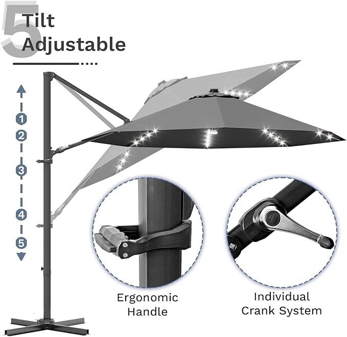 Devoko 10ft Solar LED Patio Umbrella, Round Cantilever Outdoor Umbrella - Image 6