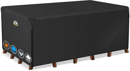 Zettum Patio Furniture Cover Rectangle - 600D Outdoor Table Cover Waterproof & Heavy Duty, Lawn Furniture Set Covers for Outside Rectangular Dining Table and Chairs Seating Combo - 88 x 62 x 28 Inch