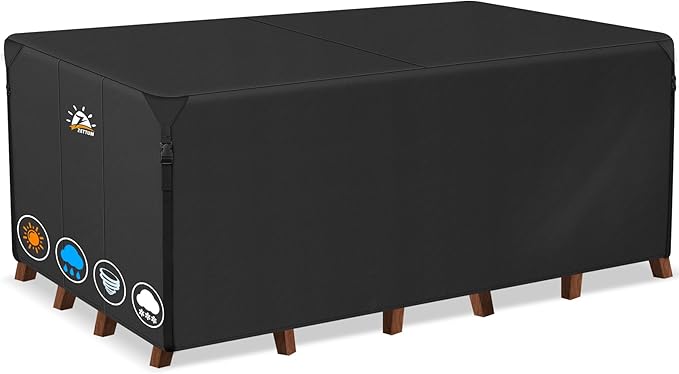 Zettum Patio Furniture Cover Rectangle - 62 Inch Outdoor Table Cover Waterproof & Heavy Duty, 600D Lawn Furniture Set Covers for Outside Rectangular Dining Table and Chairs Combo - 62 x 52 x 28 Inch
