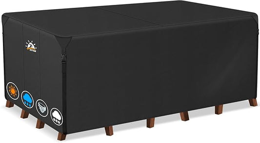 Zettum Patio Furniture Cover Rectangle - 600D Outdoor Table Cover Waterproof & Heavy Duty, Large Lawn Furniture Sofa Set Covers for Outside Dining Table and Chairs Seating Combo - 136 x 74 x 28 Inch