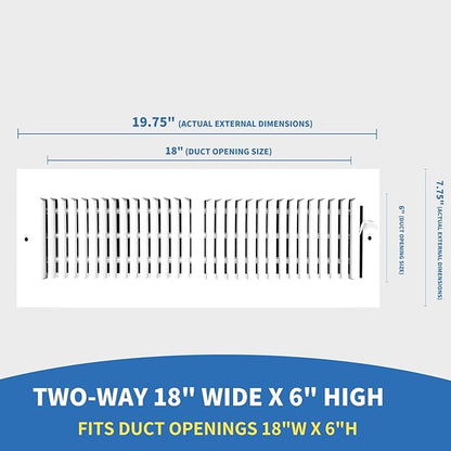 18x6 Vent Register [Duct Opening], Vent Covers for Home Ceiling, Two-Way Ventilation Register, Adjustable Solid Steel Wall Register Vent Cover (18"W x 6"H [Duct Opening])