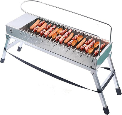 Automatic Rotating Electric BBQ Grill Foldable Kabob Grill Stainless Steel Rotating Barbecue Grill with 17 Grill Rods Portable BBQ Grill for Backyard, Garden, Courtyard